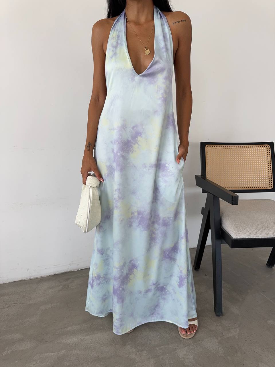 Patterned Maxi Satin Dress - Brand: Fiori - Women & Kids, Baby Clothes Wholesale - TheBS Women