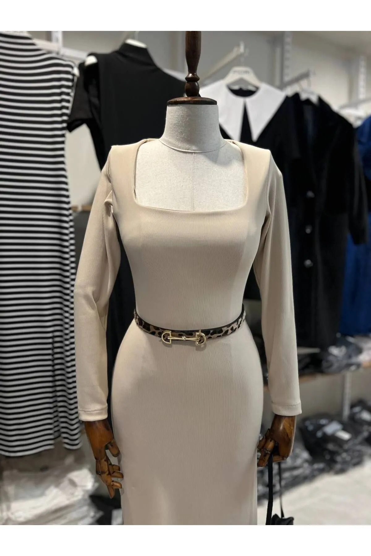 Ottoman Fabric Square Neck Long Sleeve Black Dress – Brand: Fiori – Women & Kids, Baby Clothes Wholesale – TheBS Women