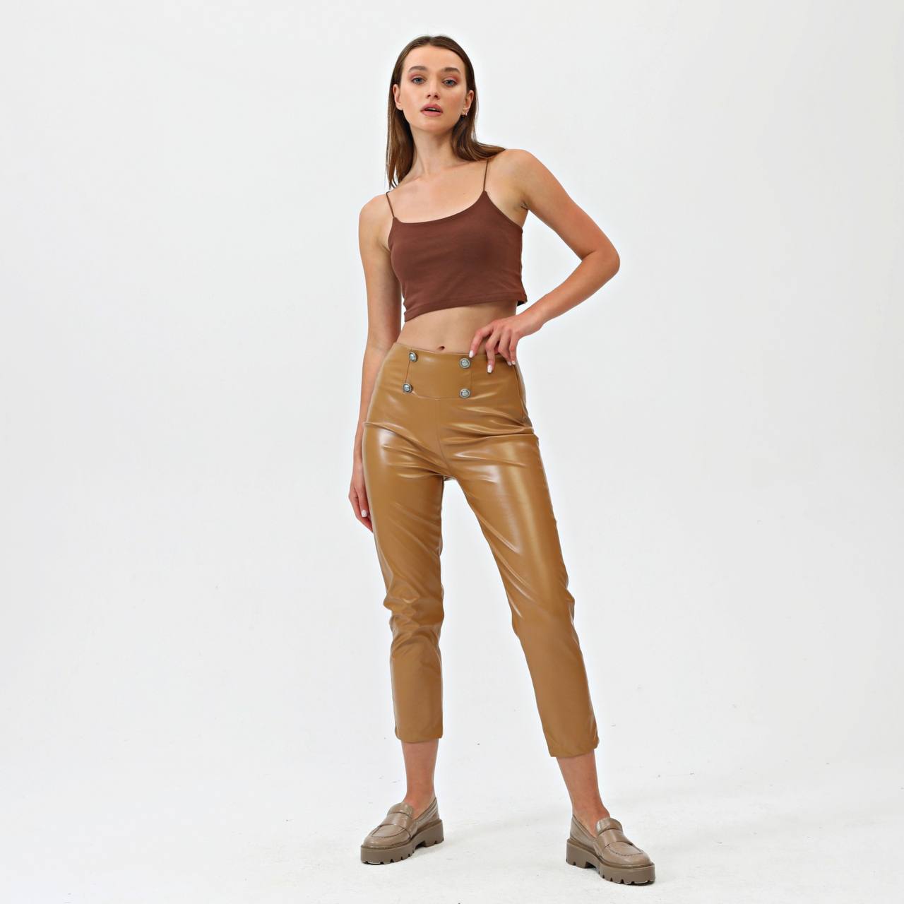 Buttoned Side Zipper Leather Trousers - Brand: Ouz Fashion - Women & Kids, Baby Clothes Wholesale - TheBS Women