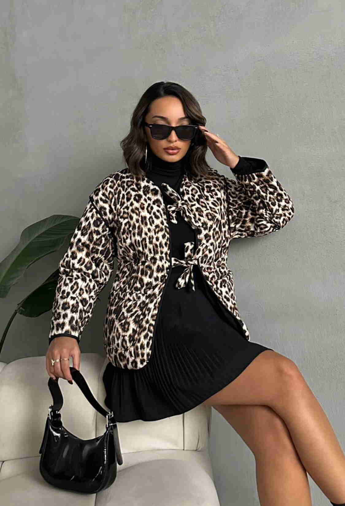 Leopard Patterned Quilted Front Tie Jacket - Brand: Topshow - Women & Kids, Baby Clothes Wholesale - TheBS Women