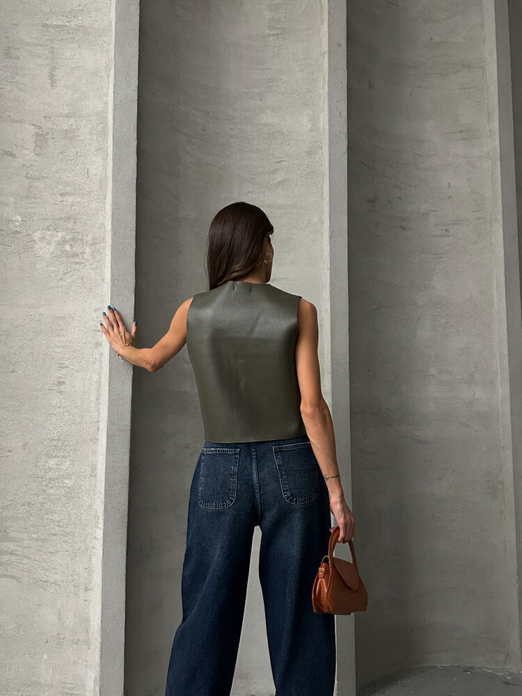 Button Detailed Leather Vest – Brand: Topshow – Women & Kids, Baby Clothes Wholesale – TheBS Women