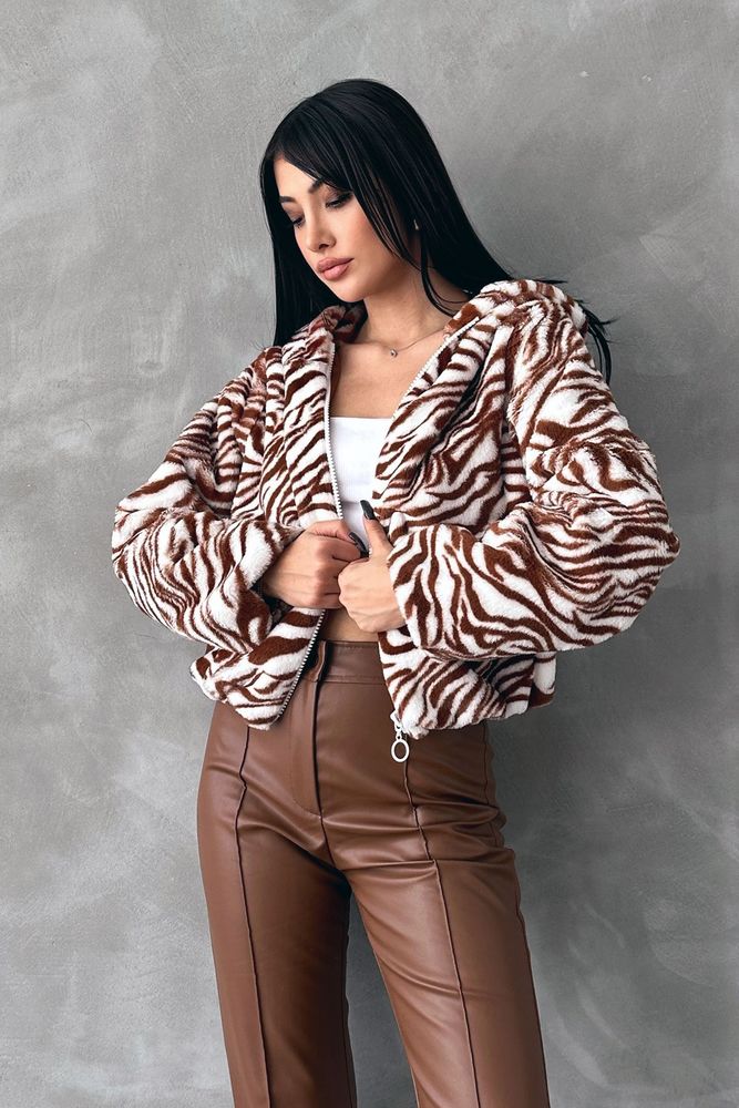 Zebra Printed Plush Coat - Ecru & - Brand: Topshow - Women & Kids, Baby Clothes Wholesale - TheBS Women
