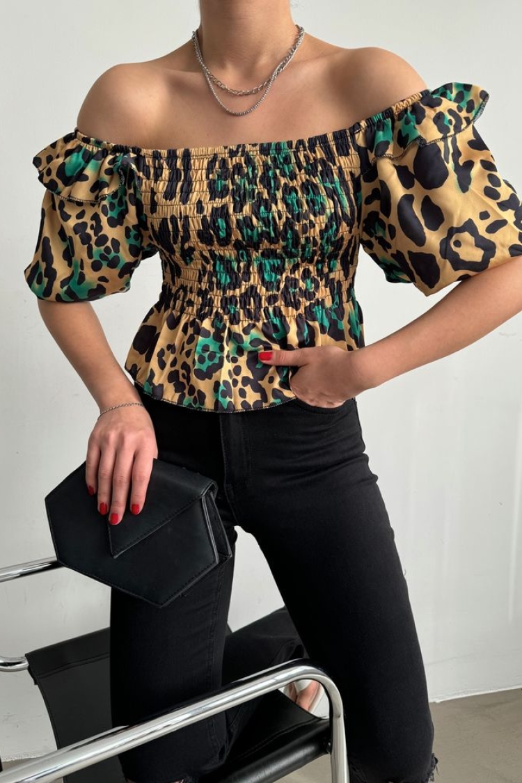 Leopard Emerald Gibeli Boat Neck Blouse - Yellow - Brand: Topshow - Women & Kids, Baby Clothes Wholesale - TheBS Women