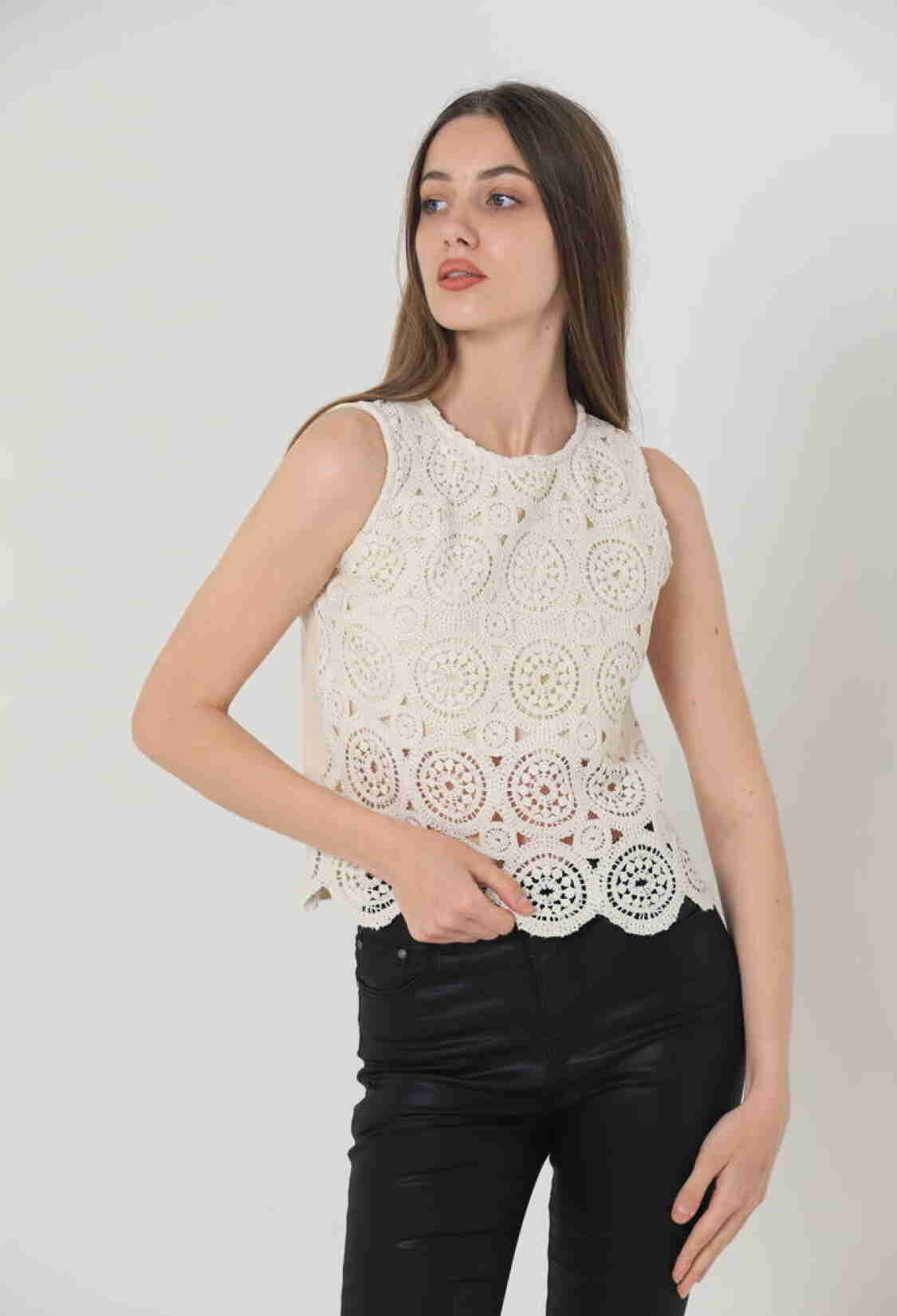 Zero Sleeve Crew Neck Lace Blouse - Brand: Topshow - Women & Kids, Baby Clothes Wholesale - TheBS Women