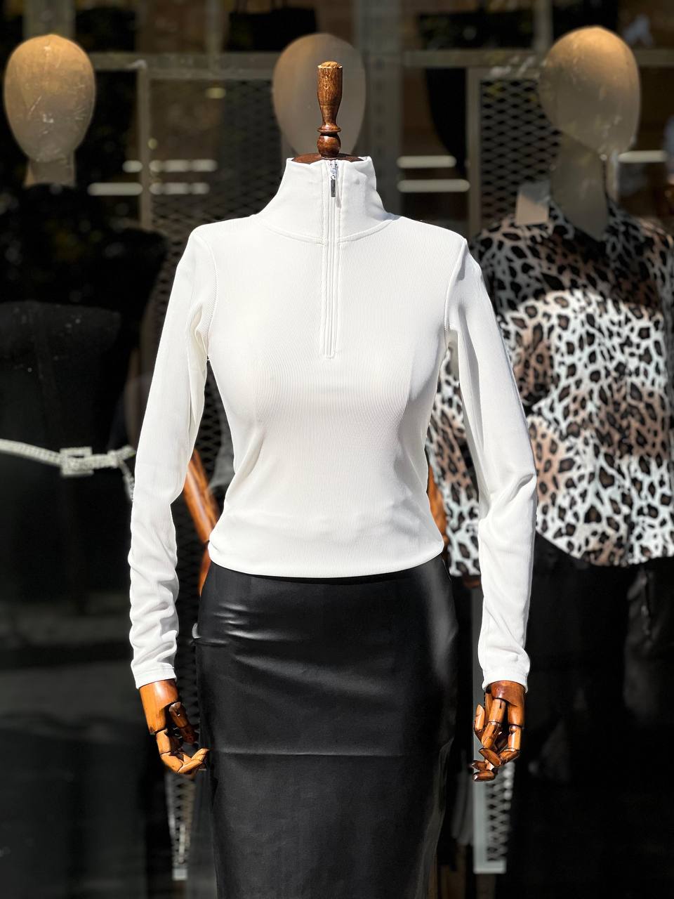 Ottoman Fabric Zippered Half Turtleneck Long Sleeve Blouse - Brand: Fiori - Women & Kids, Baby Clothes Wholesale - TheBS Women