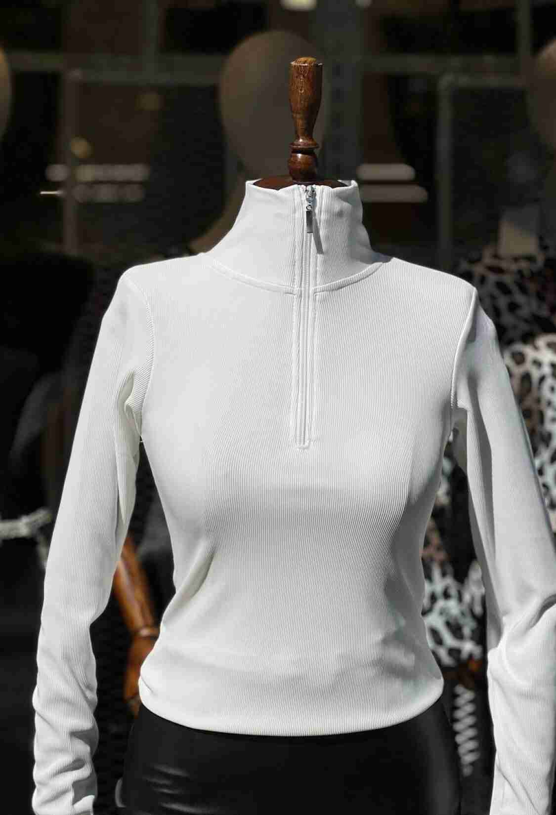 Ottoman Fabric Zippered Half Turtleneck Long Sleeve Blouse - Brand: Fiori - Women & Kids, Baby Clothes Wholesale - TheBS Women