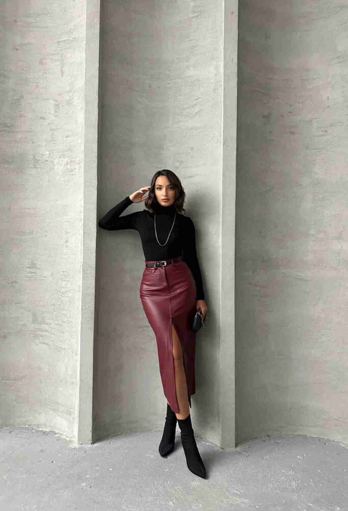 Burgundy Leather Wholesale Skirt - Brand: Topshow - Women & Kids, Baby Clothes Wholesale - TheBS Women