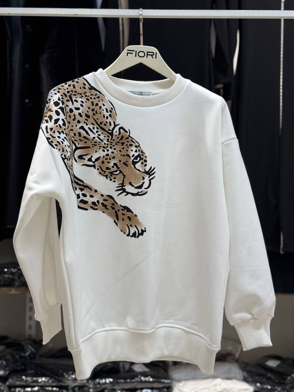 Tiger Printed Crew Neck 3 Thread Raised Sweatshirt On Shoulder - Brand: Fiori - Women & Kids, Baby Clothes Wholesale - TheBS Women