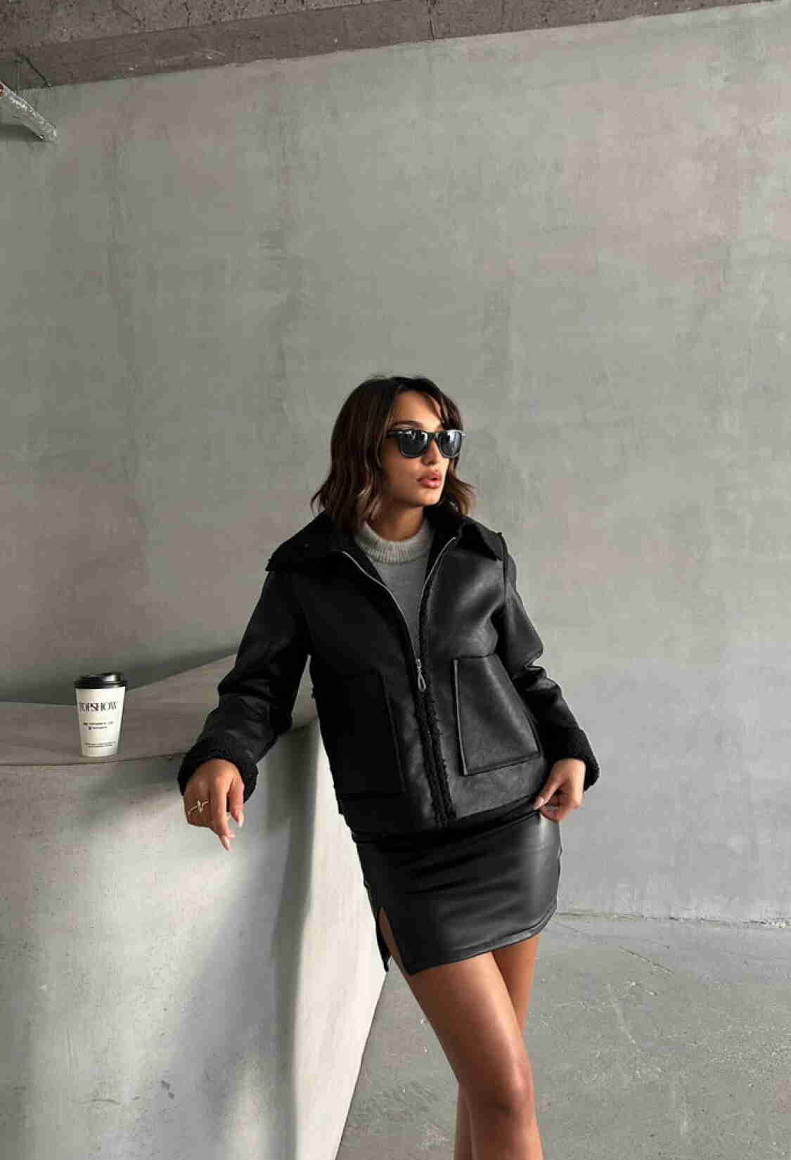 Laminated Leather Zippered Coat - Brand: Topshow - Women & Kids, Baby Clothes Wholesale - TheBS Women