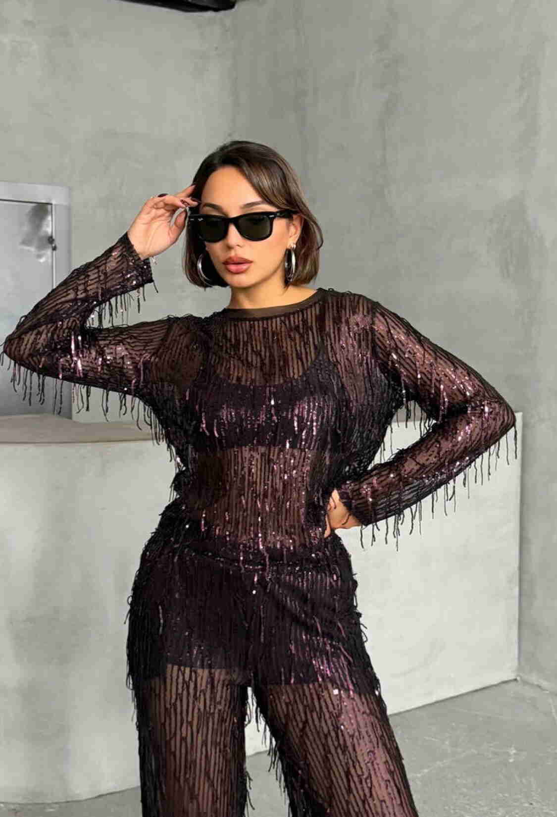 Black Burgundy Sequin Palette Blouse - Brand: Topshow - Women & Kids, Baby Clothes Wholesale - TheBS Women