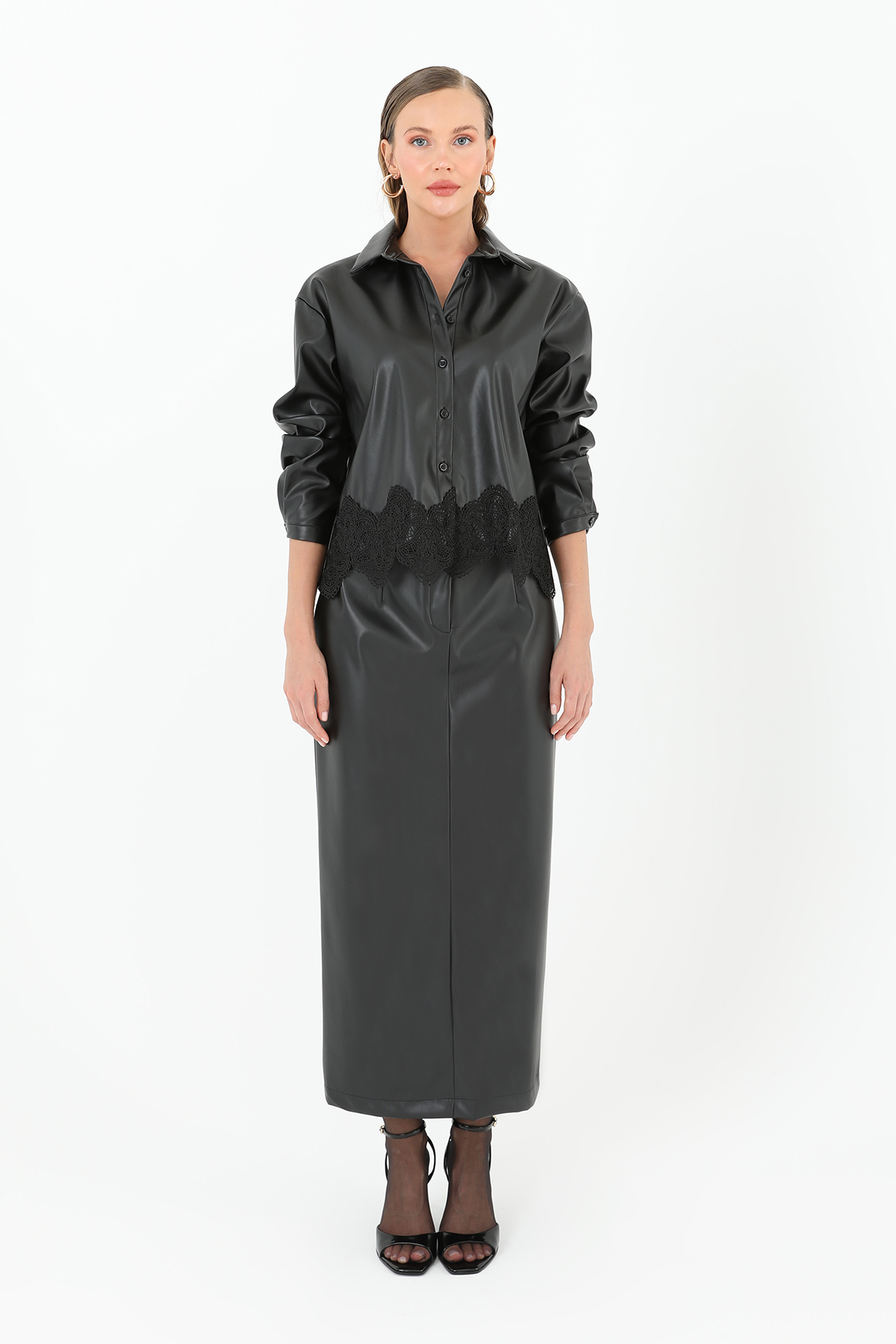 Women's Lace Hem Leather Shirt - Brand: SOUL - Women & Kids, Baby Clothes Wholesale - TheBS Women