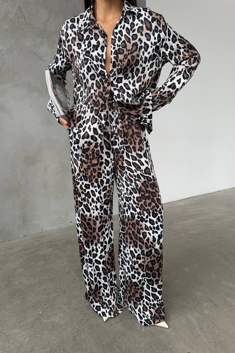 Leopard Print Satin Trousers - Brand: Fiori - Women & Kids, Baby Clothes Wholesale - TheBS Women