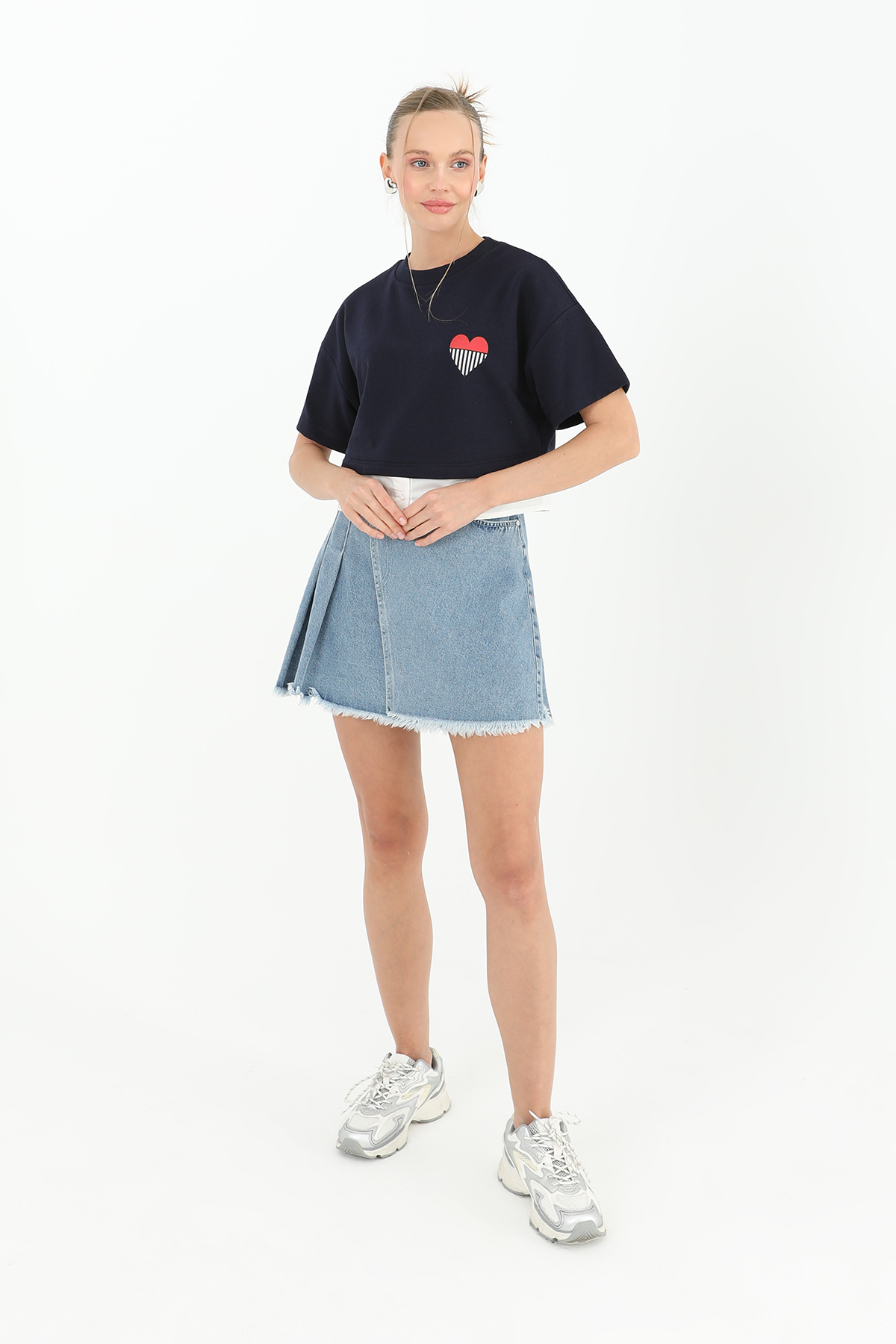 Poplin Garnish Printed T-Shirt - Dark Navy Blue - Brand: SOUL - Women & Kids, Baby Clothes Wholesale - TheBS Women