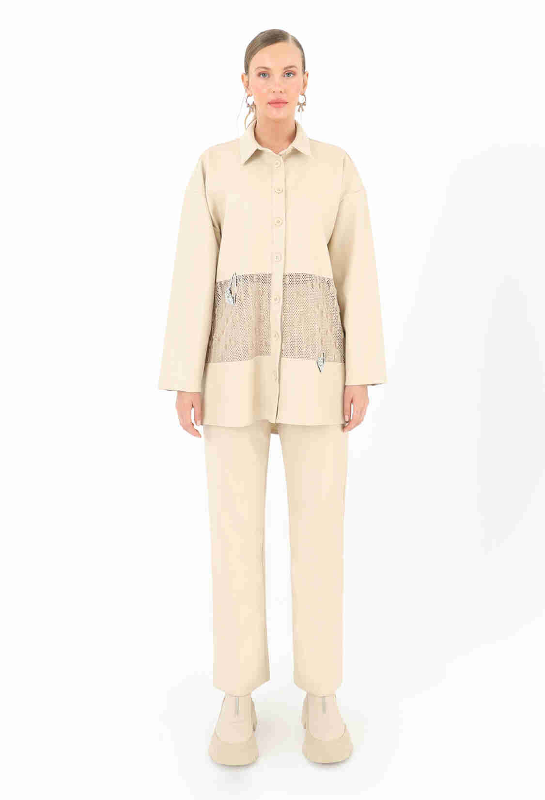 Leather Shirt With Mesh Detail - Brand: SOUL - Women & Kids, Baby Clothes Wholesale - TheBS Women