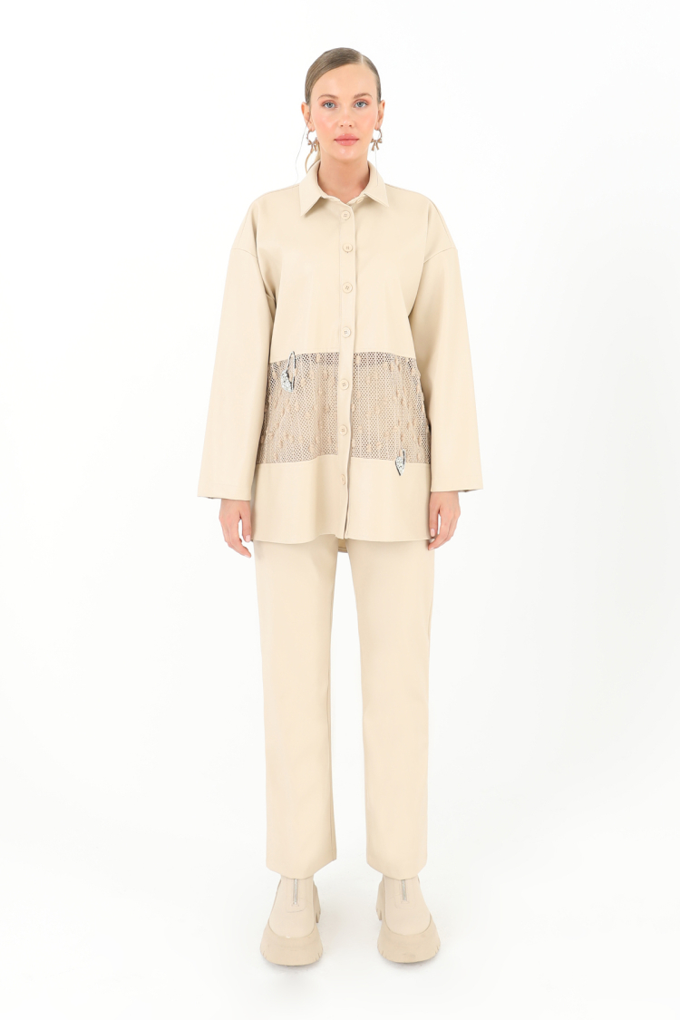 Leather Shirt With Mesh Detail - Brand: SOUL - Women & Kids, Baby Clothes Wholesale - TheBS Women
