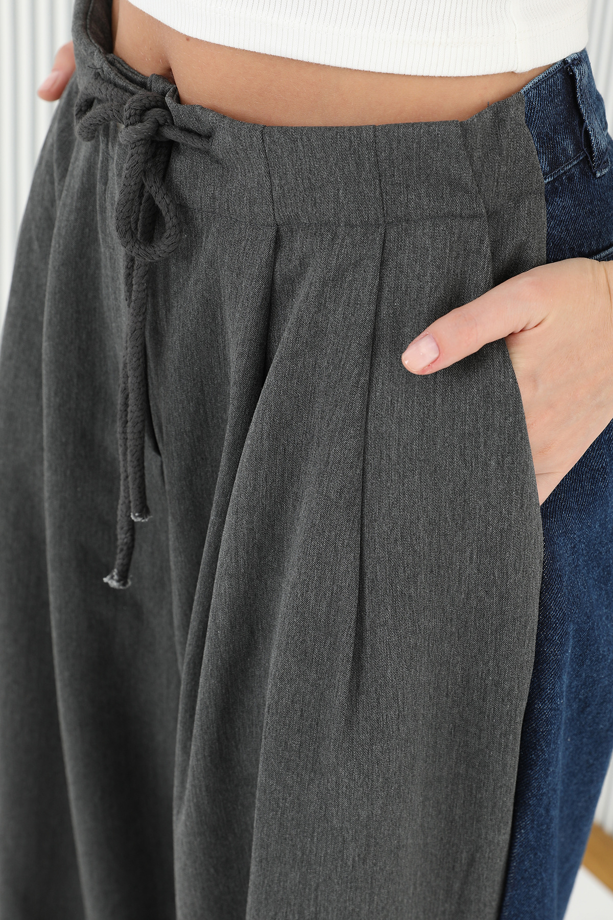 Wide Leg Trousers With Denim Back And Knitwear Front – Anthracite & Blue – Brand: SOUL – Women & Kids, Baby Clothes Wholesale – TheBS Women