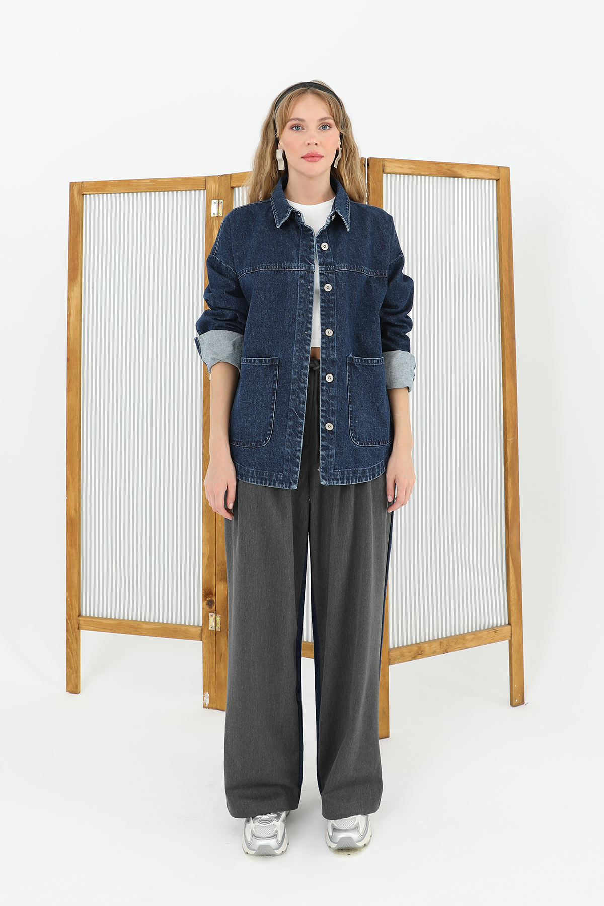 Wide Leg Trousers With Denim Back And Knitwear Front – Anthracite & Blue – Brand: SOUL – Women & Kids, Baby Clothes Wholesale – TheBS Women