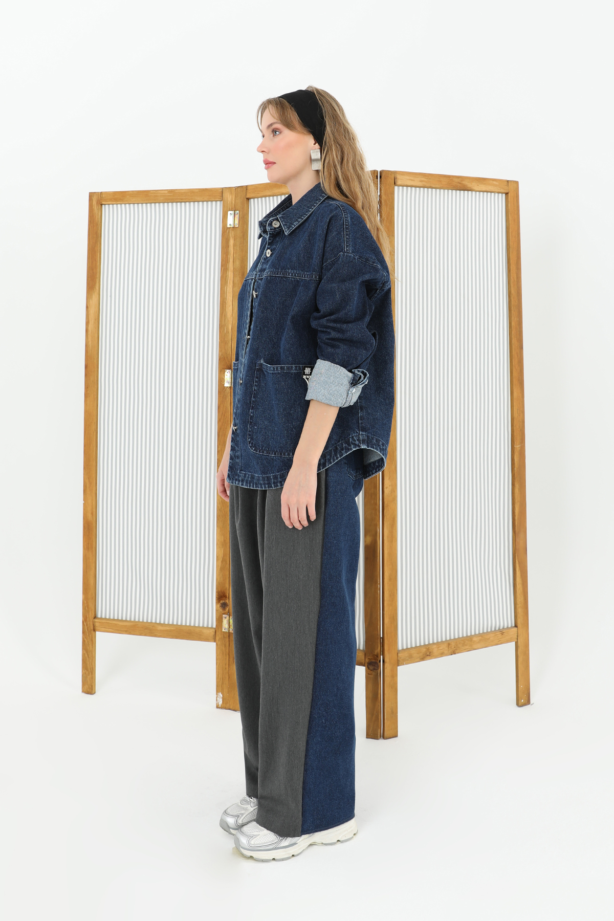 Wide Leg Trousers With Denim Back And Knitwear Front – Anthracite & Blue – Brand: SOUL – Women & Kids, Baby Clothes Wholesale – TheBS Women