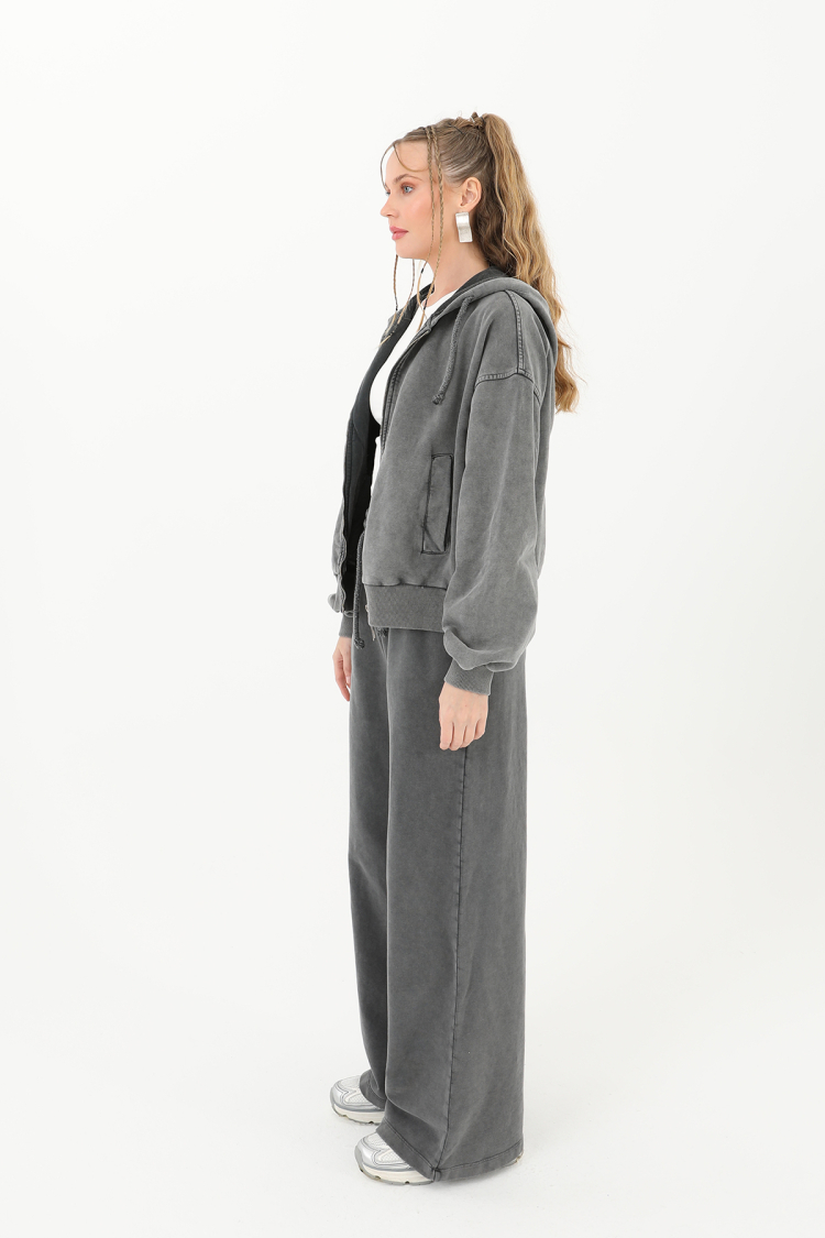 Zippered Hooded Vintage Sweatshirt - Anthracite - Brand: SOUL - Women & Kids, Baby Clothes Wholesale - TheBS Women