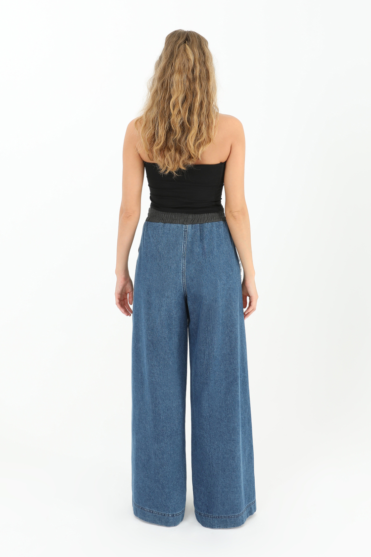Wide Leg Trousers With Denim Side Detail -& Blue - Brand: SOUL - Women & Kids, Baby Clothes Wholesale - TheBS Women