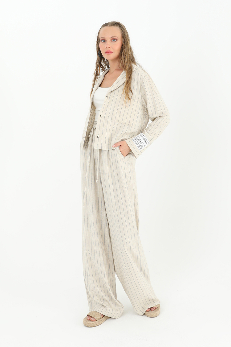 Striped Short Pocket Shirt - Beige - Brand: SOUL - Women & Kids, Baby Clothes Wholesale - TheBS Women