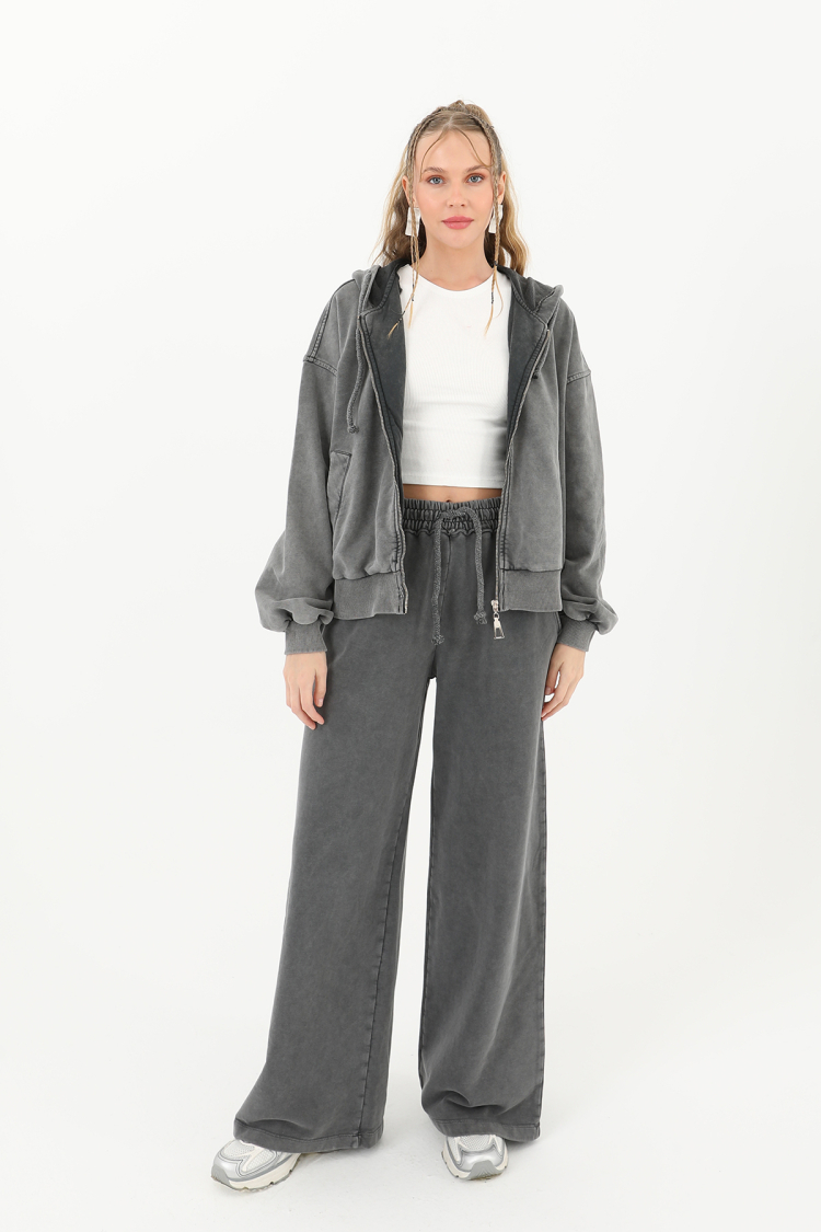 Elastic Waist Wide Leg Distressed Trousers - Anthracite - Brand: SOUL - Women & Kids, Baby Clothes Wholesale - TheBS Women