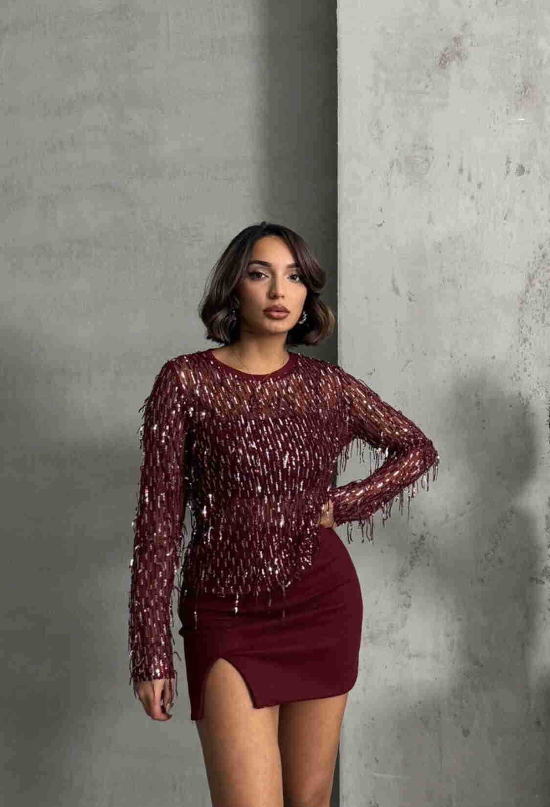 Claret RedSequin Palette Blouse - Brand: Topshow - Women & Kids, Baby Clothes Wholesale - TheBS Women