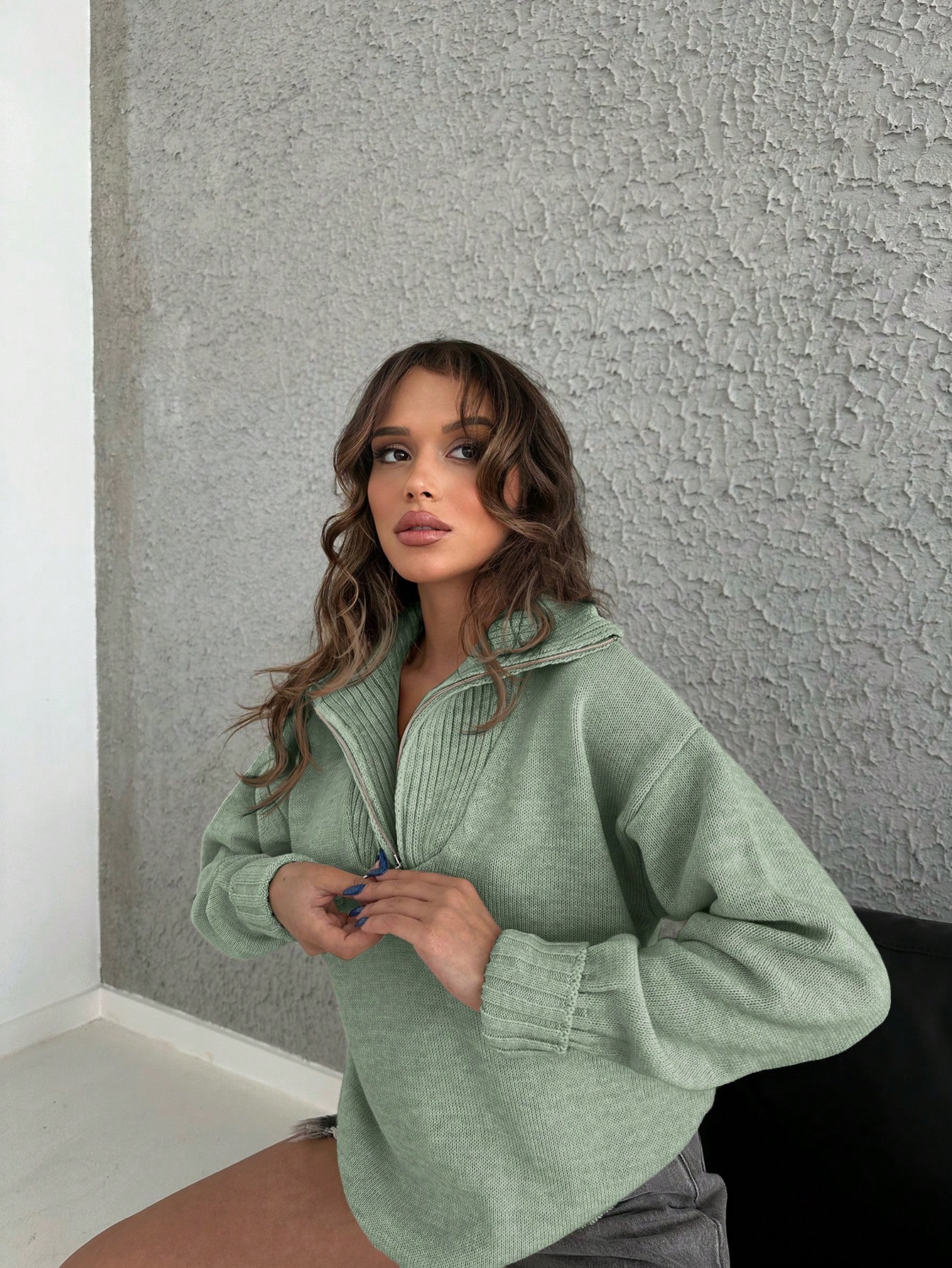 Zippered Collar Sweater - Brand: My Fashion - Women & Kids, Baby Clothes Wholesale - TheBS Women