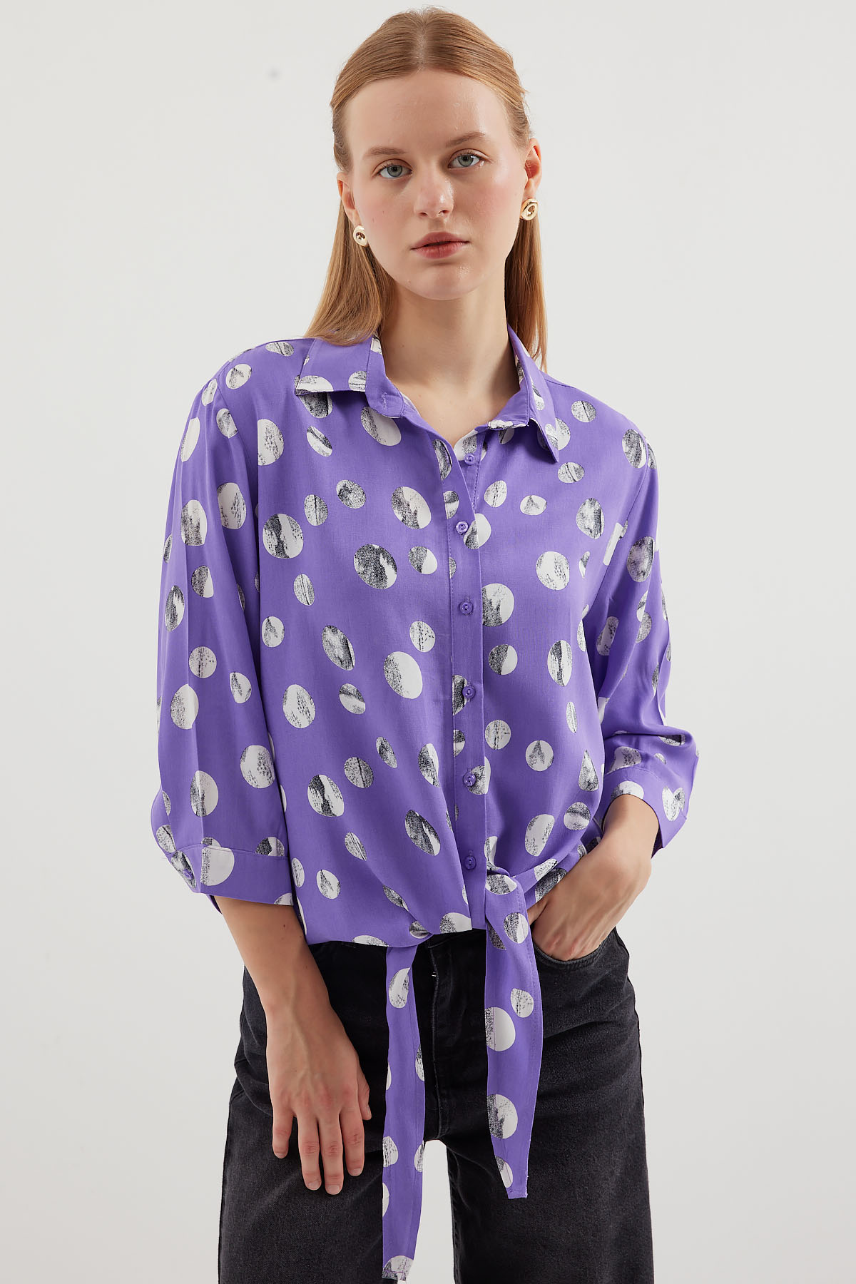 Tie Front Patterned Shirt - Brand: Bigdart - Women & Kids, Baby Clothes Wholesale - TheBS Women