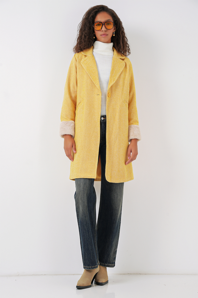 Herringbone Cashmere Coat - B.yellow - Brand: Bigdart - Women & Kids, Baby Clothes Wholesale - TheBS Women