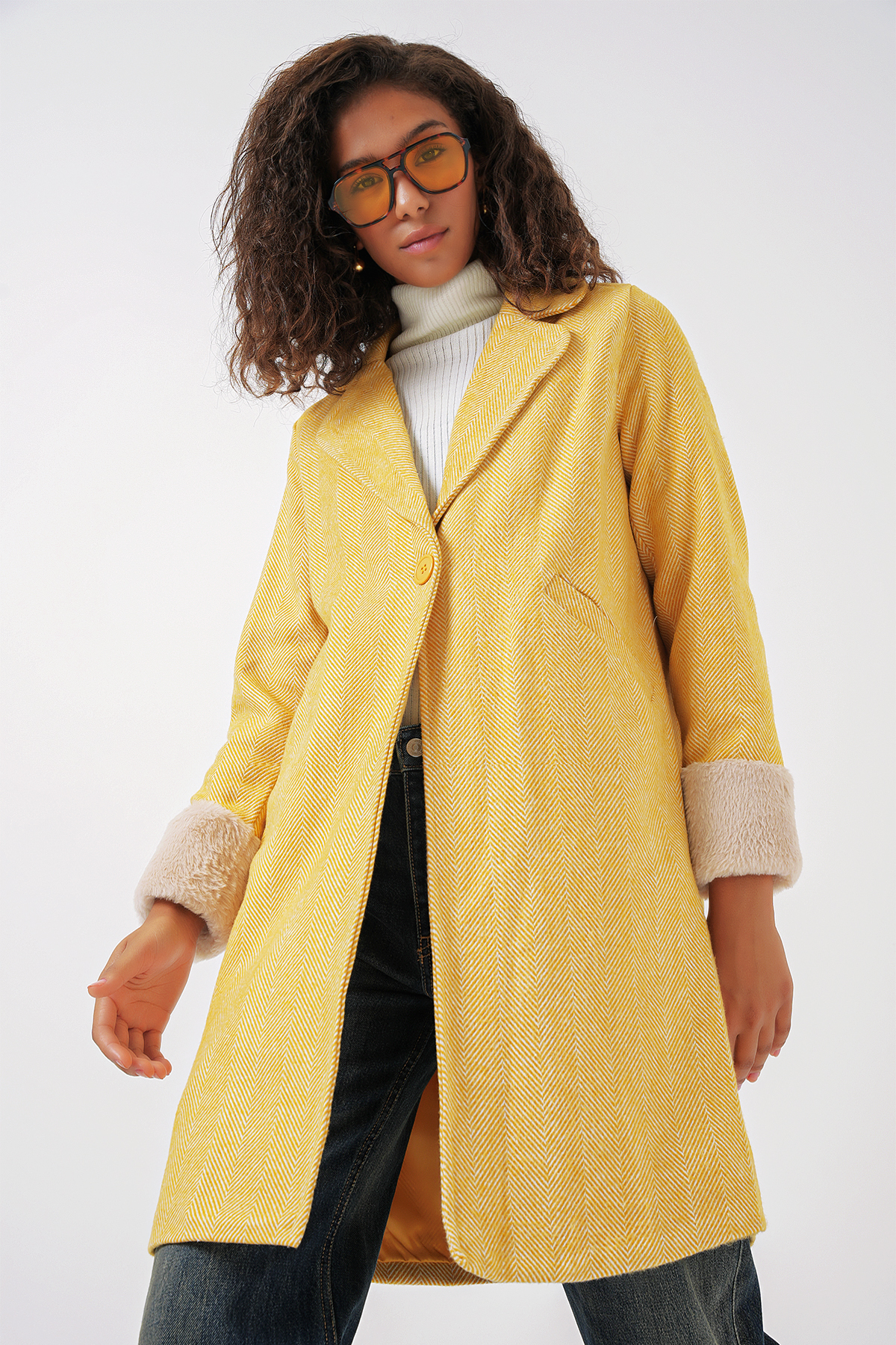 Herringbone Cashmere Coat - B.yellow - Brand: Bigdart - Women & Kids, Baby Clothes Wholesale - TheBS Women