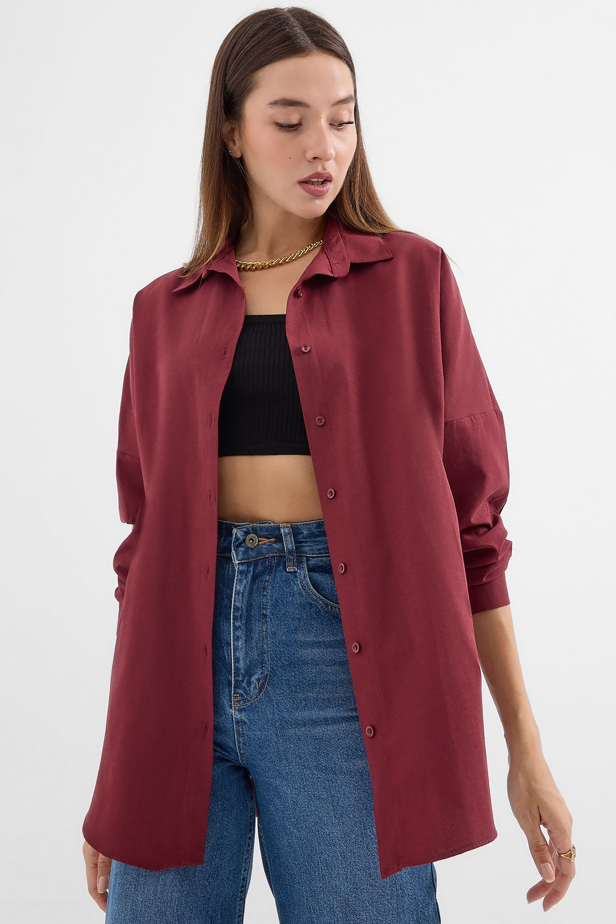 Oversize Long Basic Shirt - Plum - Brand: Bigdart - Women & Kids, Baby Clothes Wholesale - TheBS Women