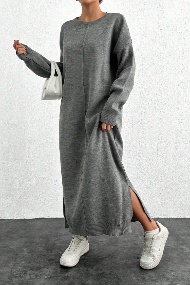 Myf10158 - Knitted Stitched Dress - Gray - Brand: My Fashion - Women & Kids, Baby Clothes Wholesale - TheBS Women