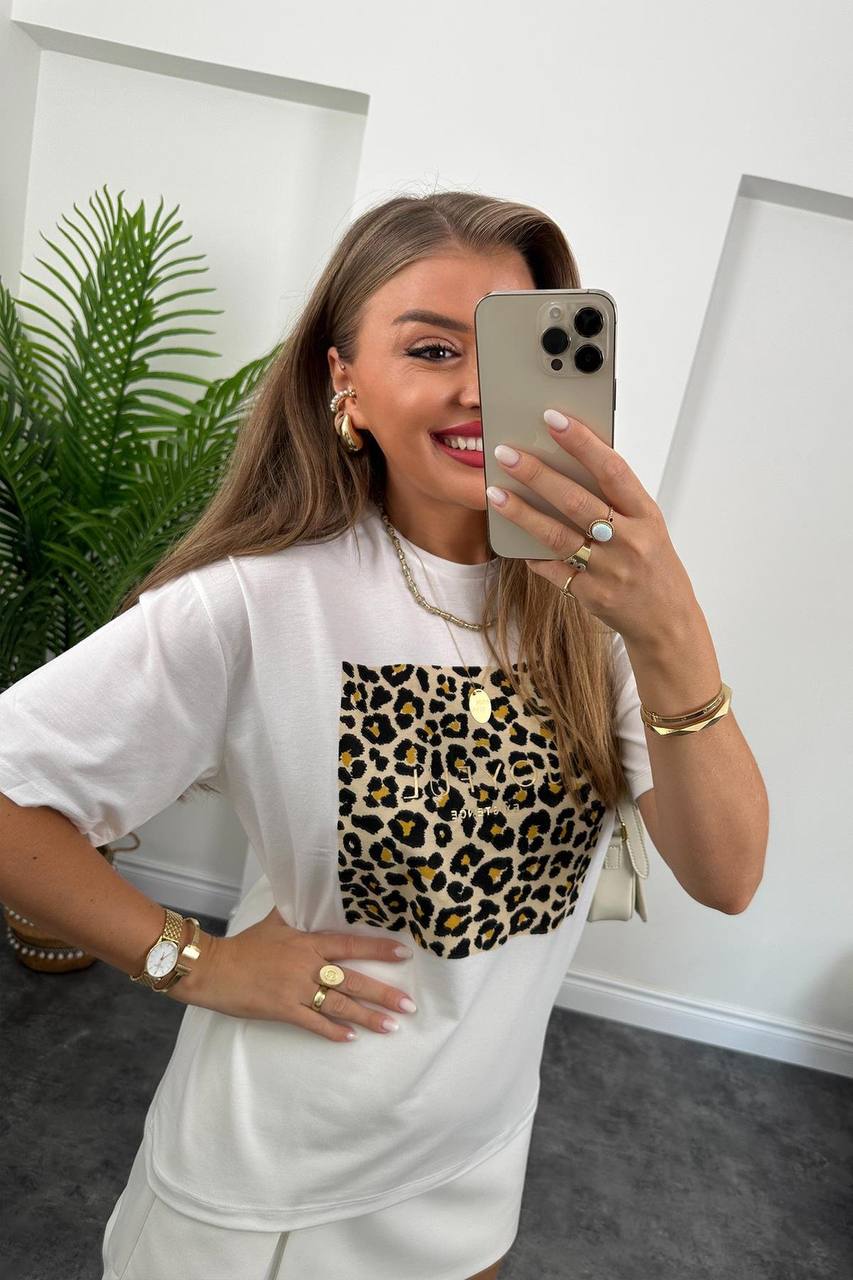 Leopard Patterned T-shirt With Text Print – Brand: Fiori – Women & Kids, Baby Clothes Wholesale – TheBS Women