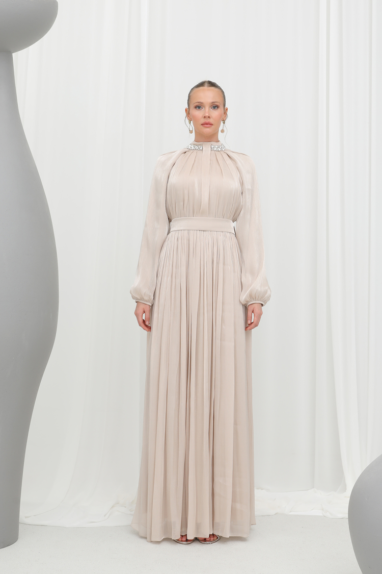 Stone Detailed Chiffon Evening Dress - Brand: Puane - Women & Kids, Baby Clothes Wholesale - TheBS Women