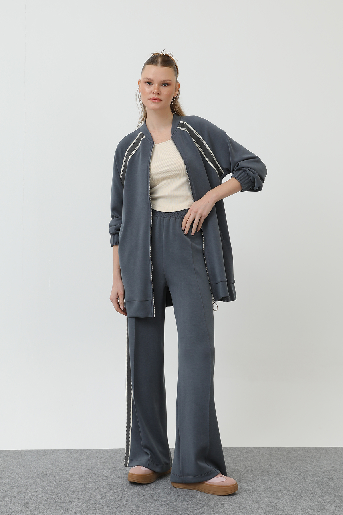Zippered Shoulder Stripe Detailed Trouser Suit - Brand: Puane - Women & Kids, Baby Clothes Wholesale - TheBS Women