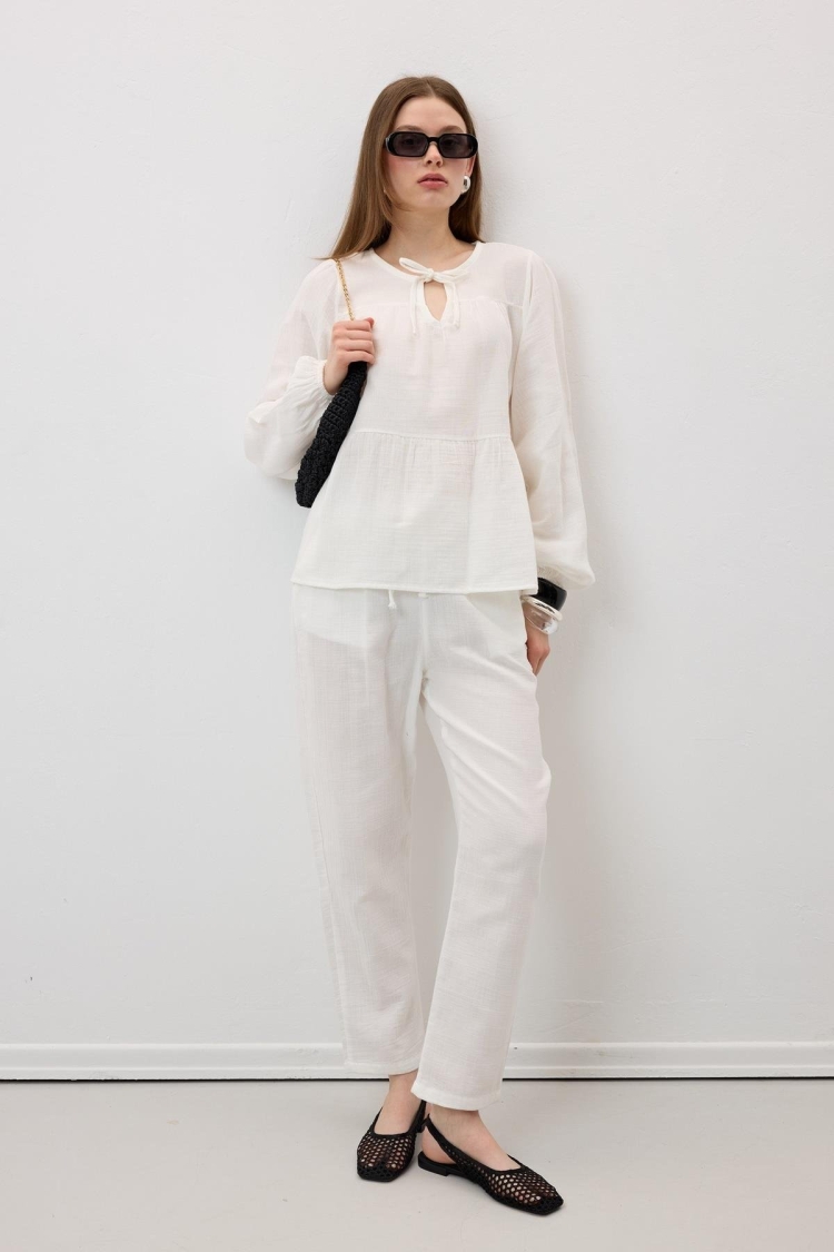 Mueslin Salaş Elastic Waist Women's Pants - Brand: Levure - Women & Kids, Baby Clothes Wholesale - TheBS Women
