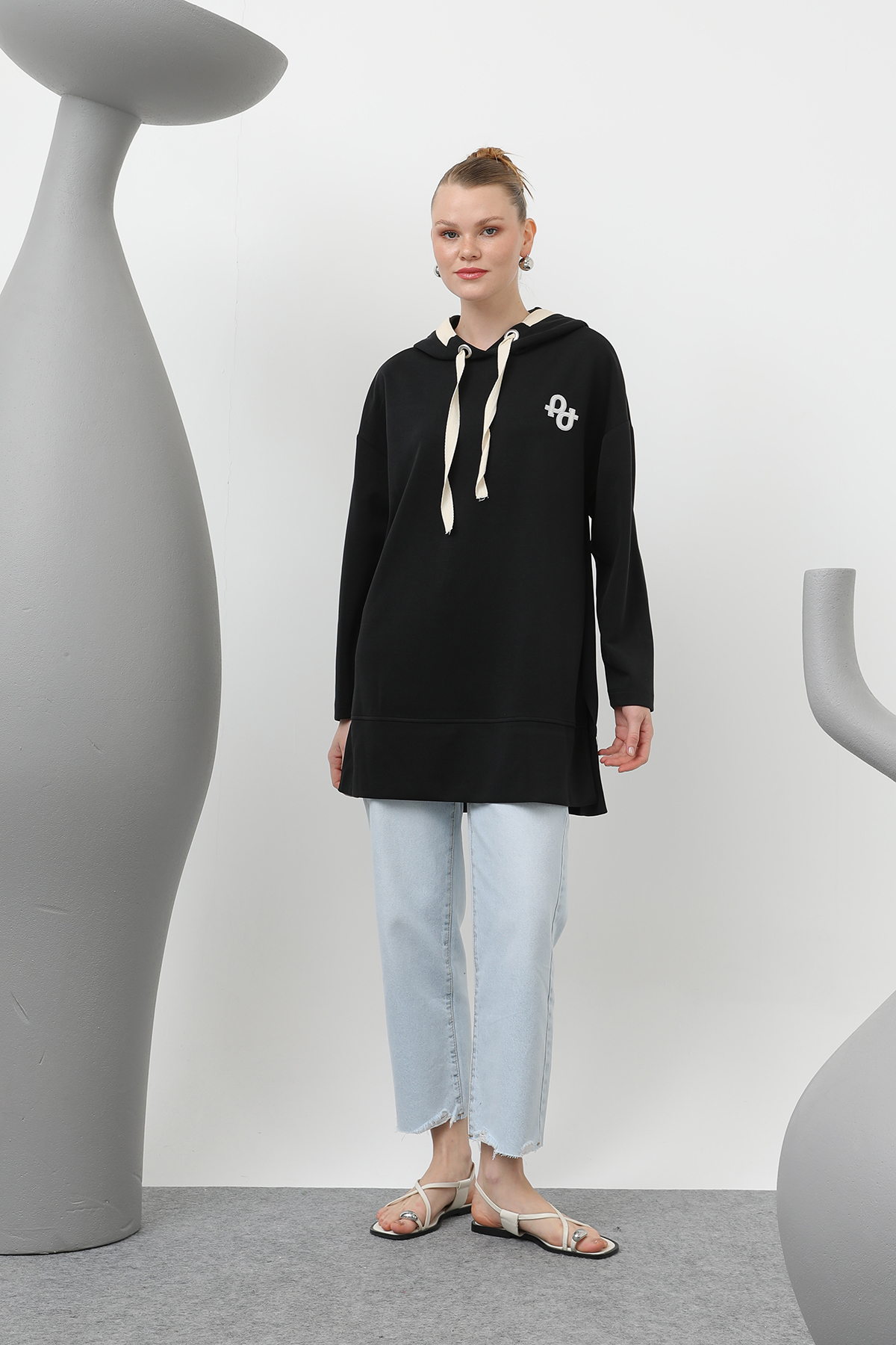 Women's Embroidery Detailed Herringbone Hooded Tunic - Brand: Puane - Women & Kids, Baby Clothes Wholesale - TheBS Women