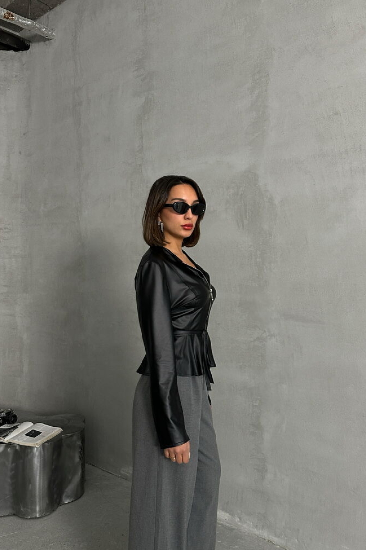 Slim Leather Jacket With Black Zipper - Brand: Topshow - Women & Kids, Baby Clothes Wholesale - TheBS Women