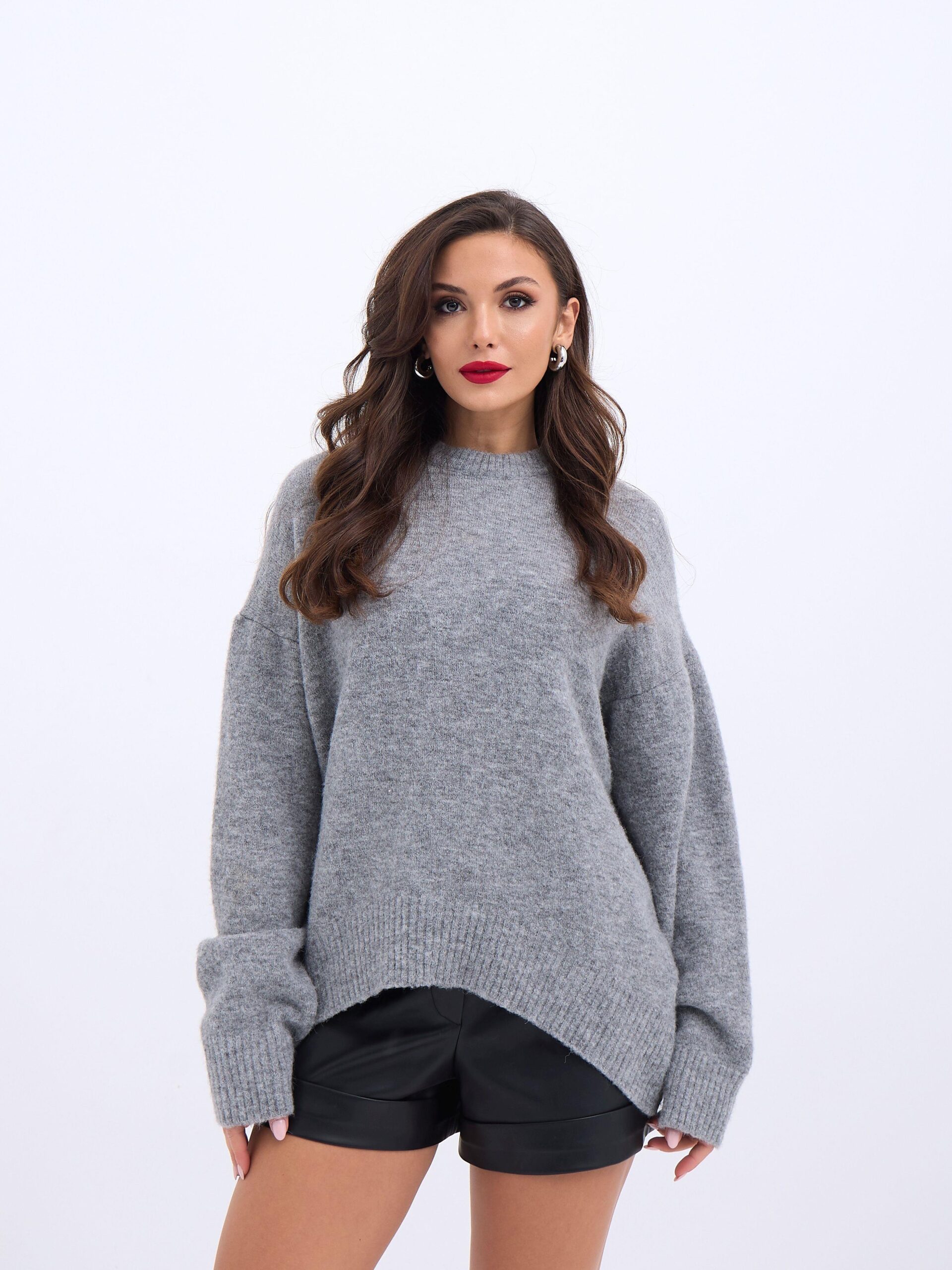 Knitwear Front Short Casual Sweater - Gray - Brand: Fame - Women & Kids, Baby Clothes Wholesale - TheBS Women