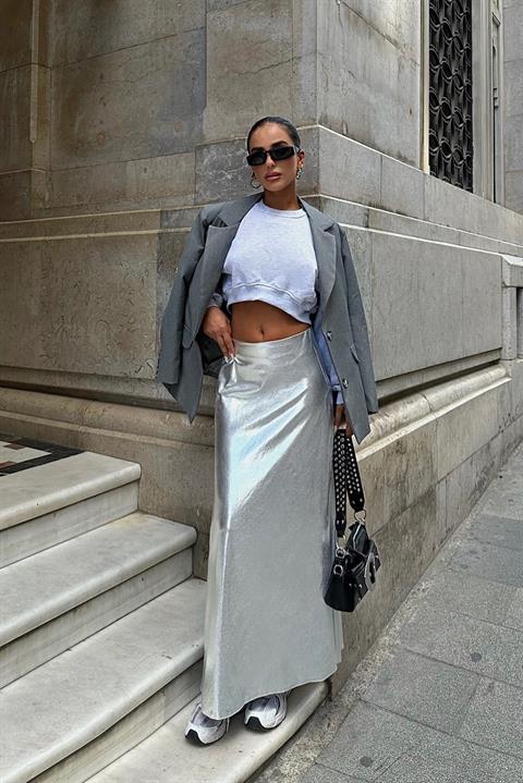 Reflective Midi Skirt - Silver - Brand: Sobe Istanbul - Women & Kids, Baby Clothes Wholesale - TheBS Women