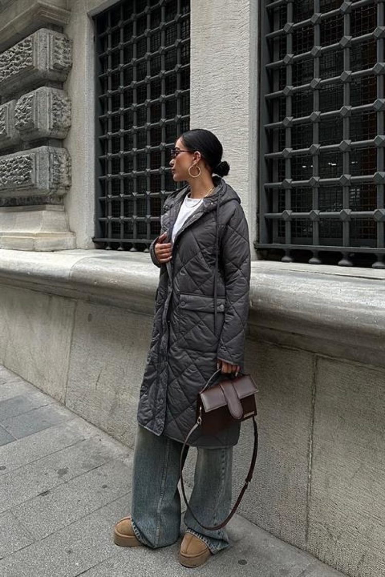 Zippered And Hooded Long Quilted Coat - Gray - Brand: Sobe Istanbul - Women & Kids, Baby Clothes Wholesale - TheBS Women