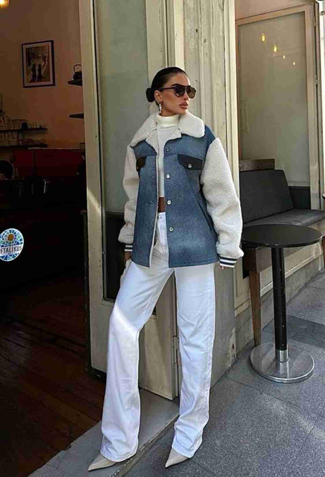 Pocket Detailed Jacket - Ecru & Blue - Brand: Sobe Istanbul - Women & Kids, Baby Clothes Wholesale - TheBS Women
