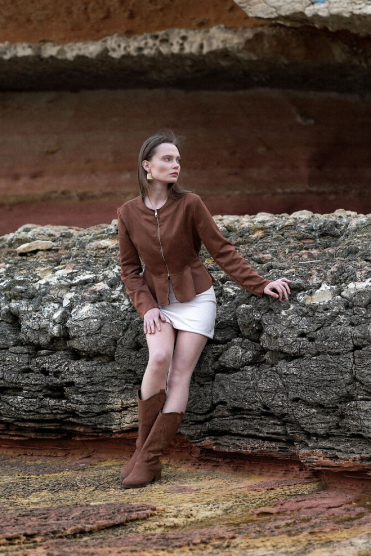 Tan Suede Zippered Wholesale Blouse - Brand: Topshow - Women & Kids, Baby Clothes Wholesale - TheBS Women