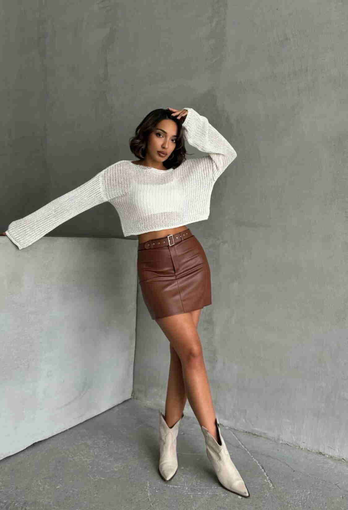 Leather Belted Skirt - Tan - Brand: Topshow - Women & Kids, Baby Clothes Wholesale - TheBS Women