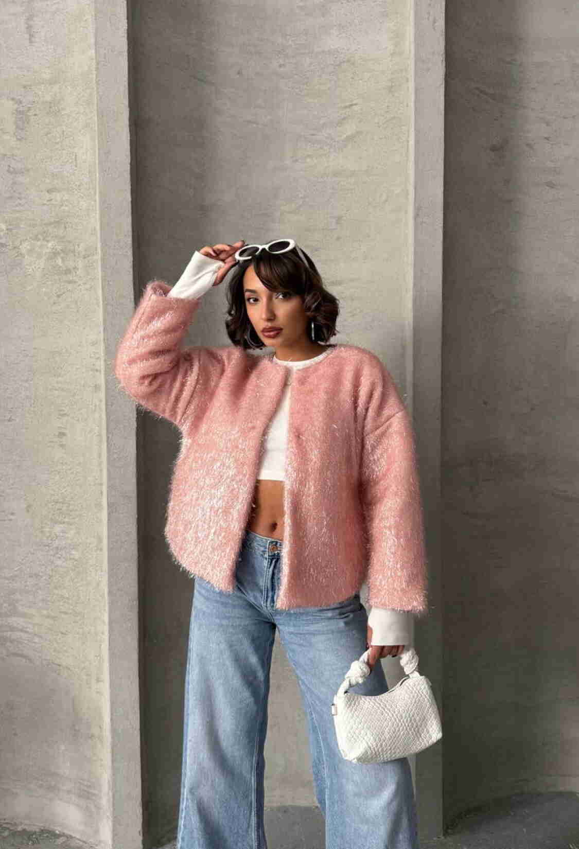 Glittery Fringed Cardigan - Powder - Brand: Topshow - Women & Kids, Baby Clothes Wholesale - TheBS Women