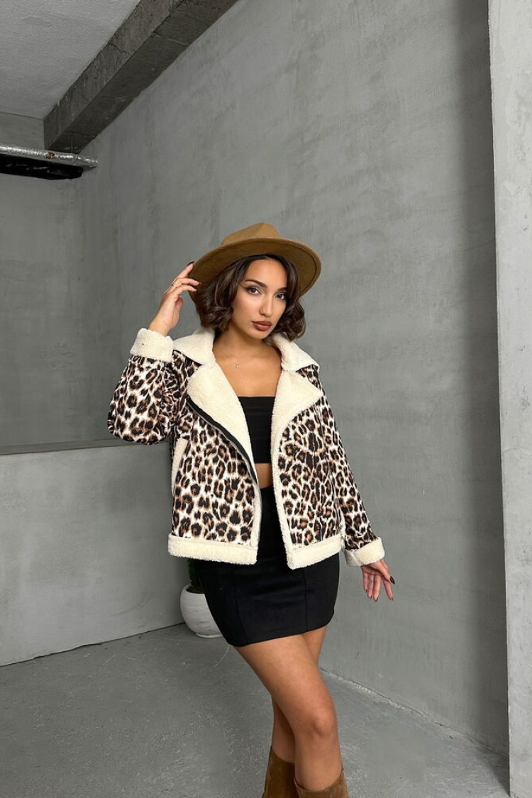 Leopard Patterned Plush Coat - Brown - Brand: Topshow - Women & Kids, Baby Clothes Wholesale - TheBS Women