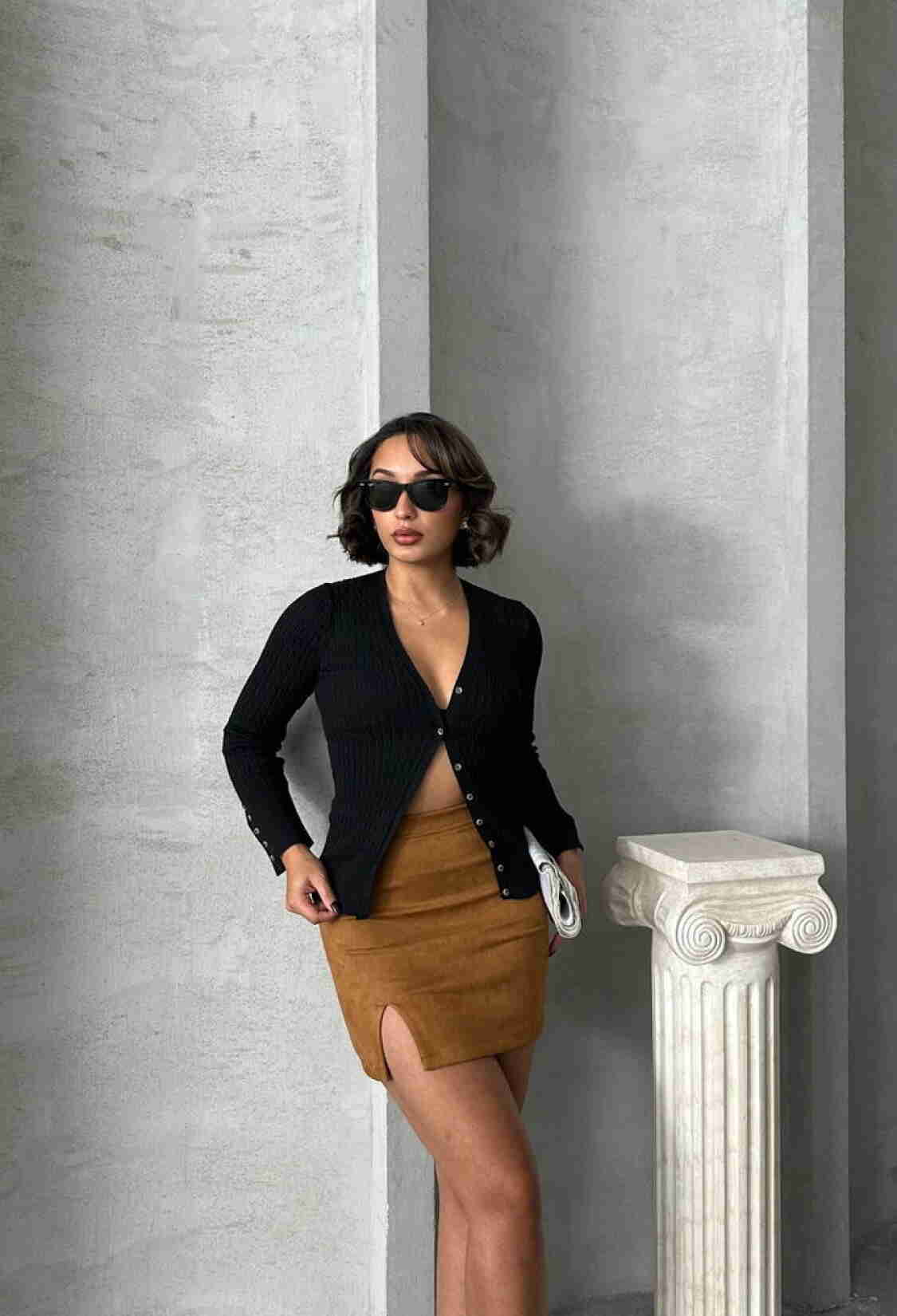 Suede Slit Skirt - Tan - Brand: Topshow - Women & Kids, Baby Clothes Wholesale - TheBS Women