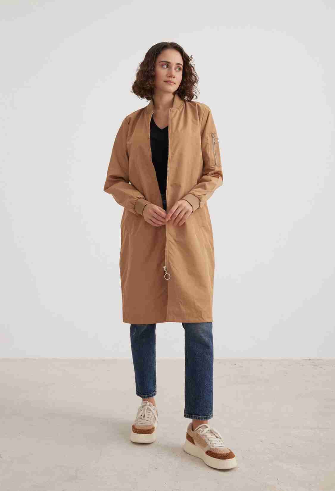 Parachute Fabric Ribbed Collar Long Sleeve Women's Trench Coat Camel - Brand: Levure - Women & Kids, Baby Clothes Wholesale - TheBS Women