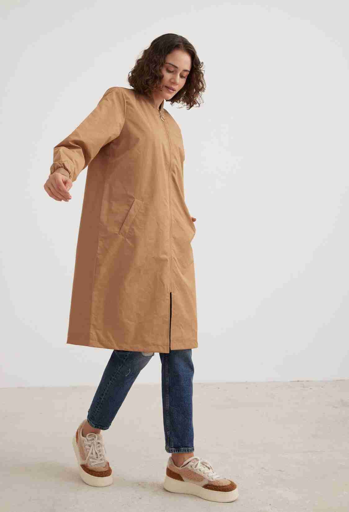 Parachute Fabric Ribbed Collar Long Sleeve Women's Trench Coat Camel - Brand: Levure - Women & Kids, Baby Clothes Wholesale - TheBS Women